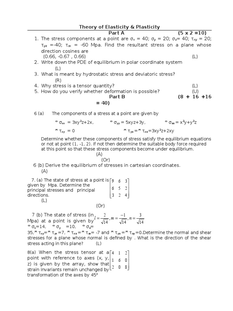 Elasticity and Plasticity Stress Analysis | PDF | Stress (Mechanics ...