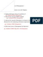 Functions of Management, McGregor's Theory X & Y, SWOT Analysis, Planning, MBO