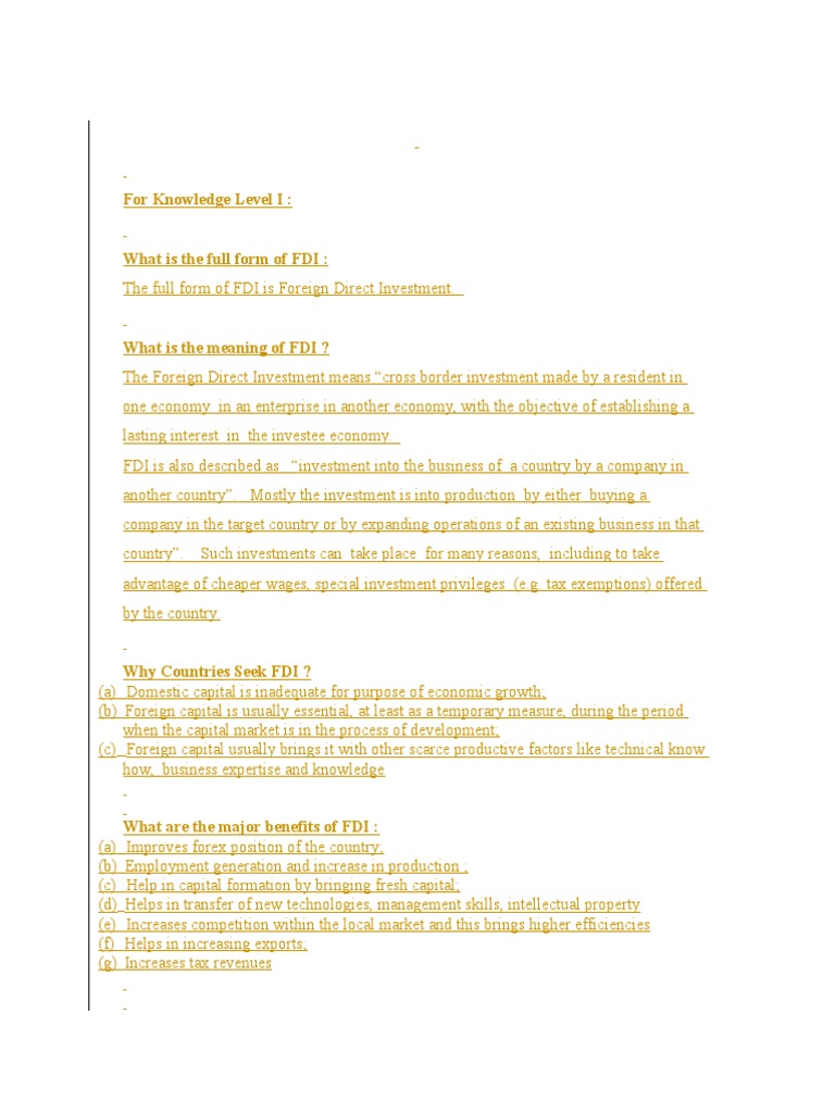 FDI | PDF | Foreign Direct Investment | Capital (Economics)