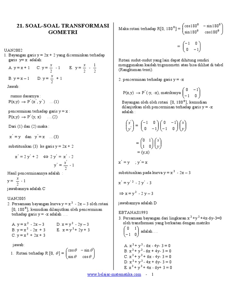21 Soal Soal Transformasi Geometri Pdf
