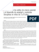 Relación Entre Los Estilos de Crianza Parental y El Desarrollo de Ansiedad y Conductas Disruptivas en Niños de 3 A 6 Años