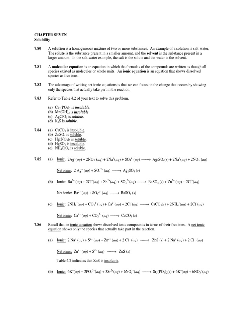Chapter Seven Solubility 7.80 | PDF