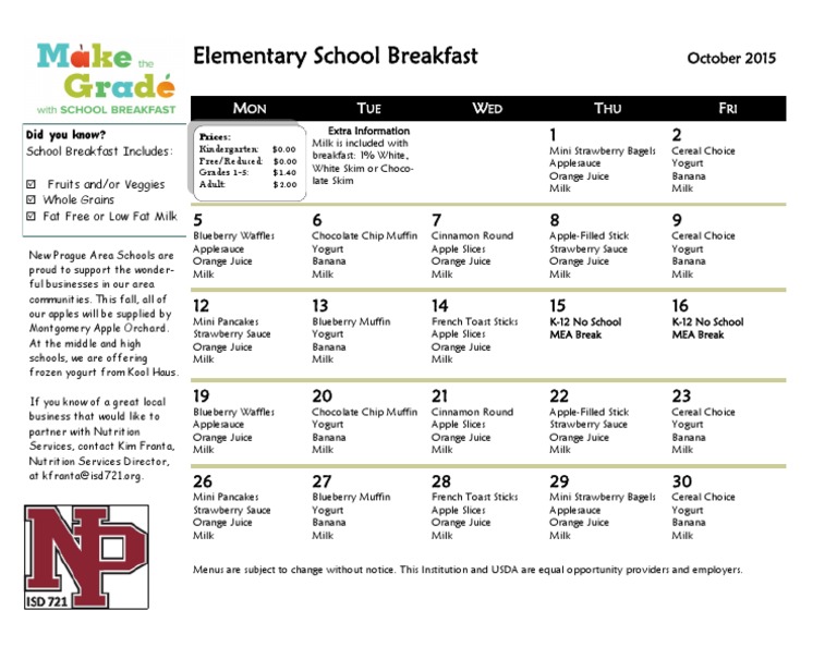 October School Breakfast Menu | PDF | Cooking, Food & Wine | Wellness