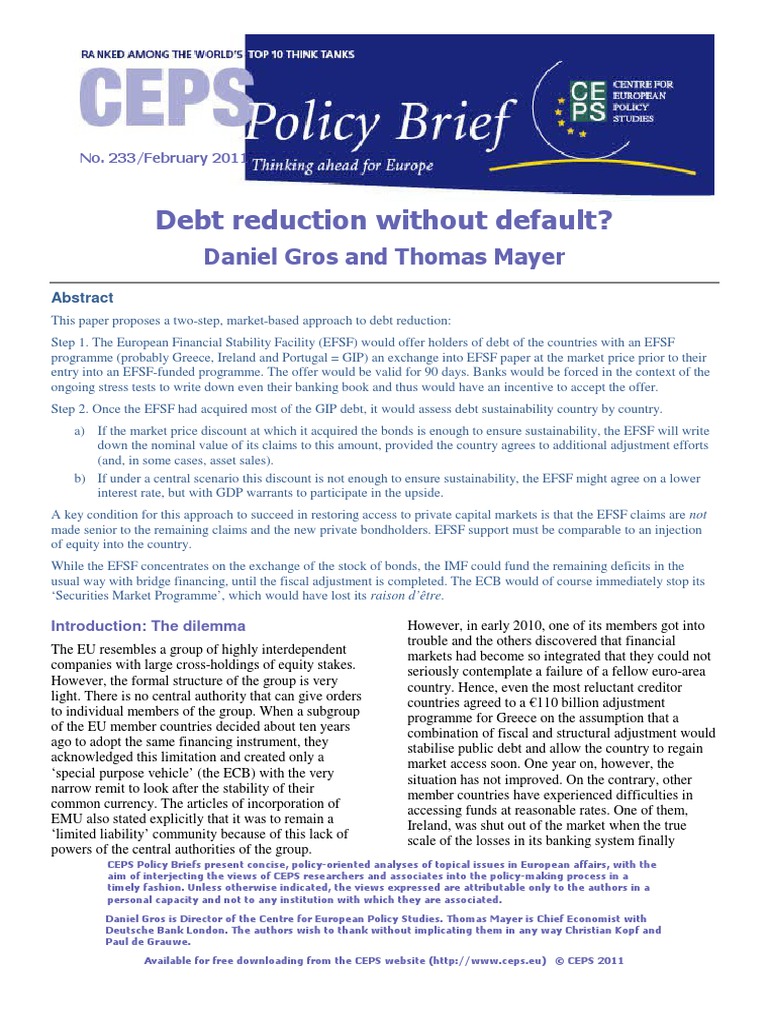 Debt Reduction Without Default | PDF | European Financial Stability ...