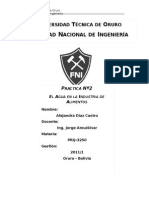 Importancia Del Agua en La Industria de Alimentos
