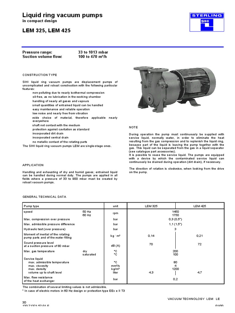 Sihi Lema 325 MANUAL | Pump | Vacuum