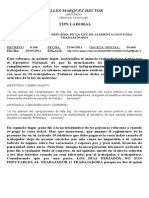 Reforma de La Ley de Alimentación Para Trabajadores