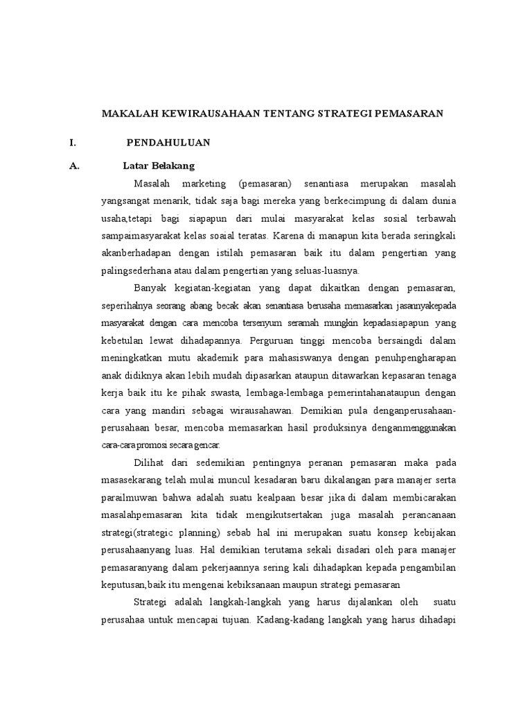 Makalah Kewirausahaan Tentang Strategi Pemasaran