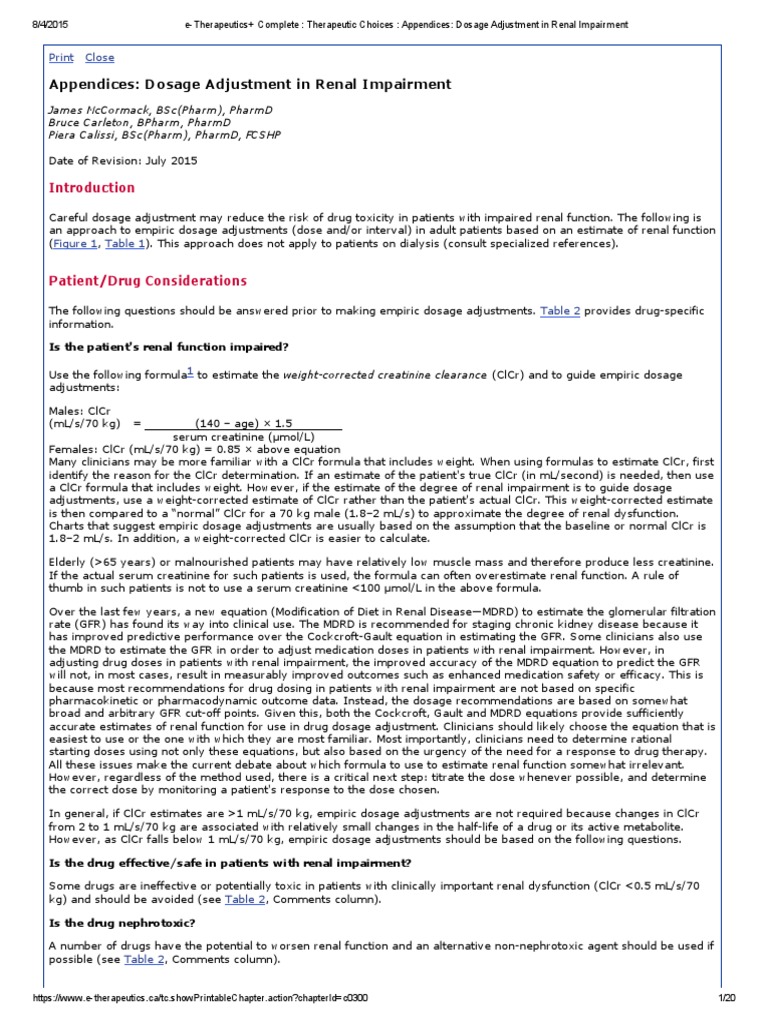 Dosage Adjustment in Renal Impairment | PDF | Renal Function | Drugs