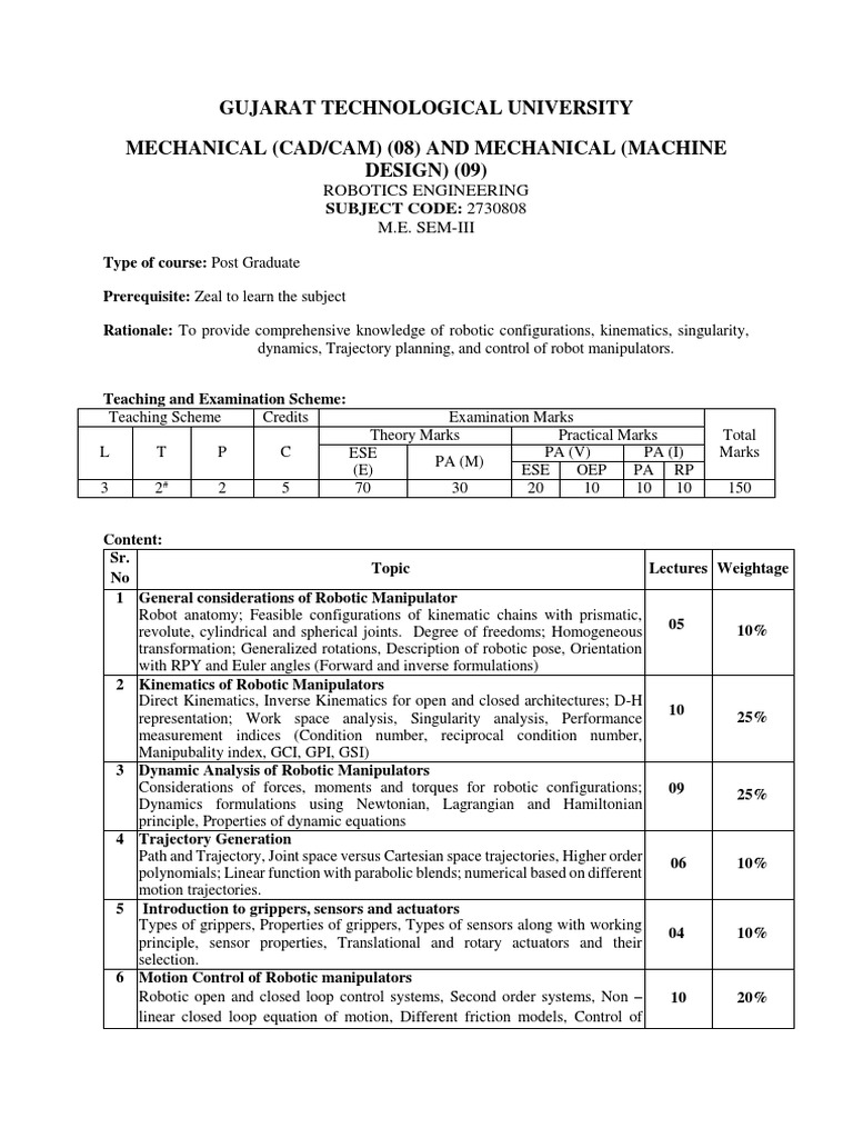 Robotics Engineering Pdf Control Theory Kinematics