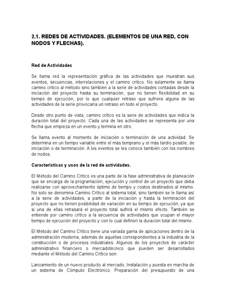 Administracion de Proyectos REDES DE ACTIVIDADES. (ELEMENTOS DE UNA RED ...