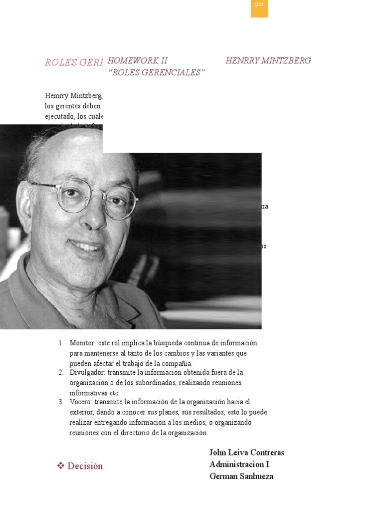 Henry Mintzberg Roles Gerenciales Negociación Información