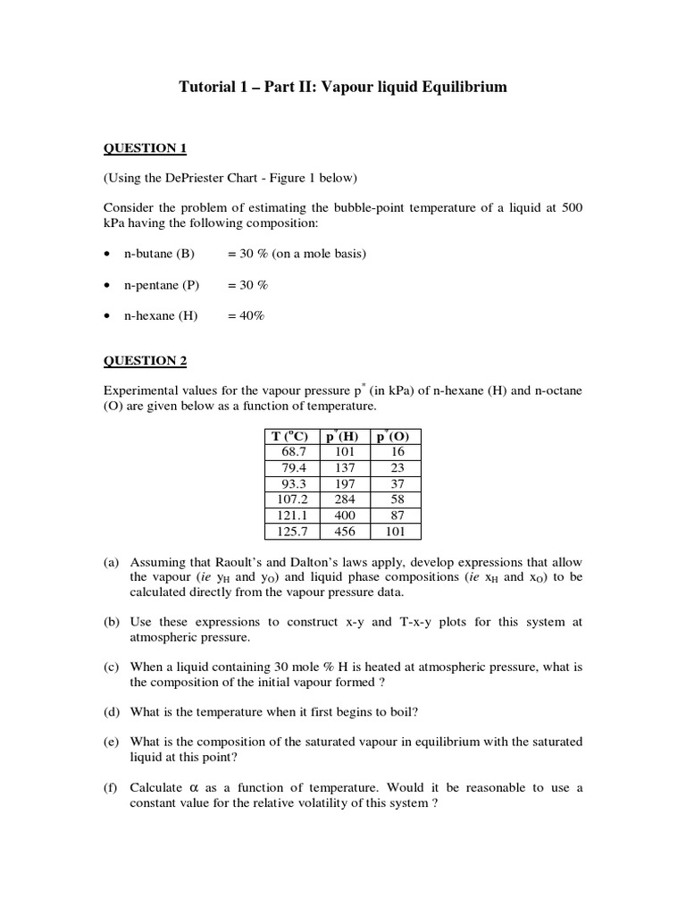 Tutorial 1 - Part II: Vapour Liquid Equilibrium | PDF