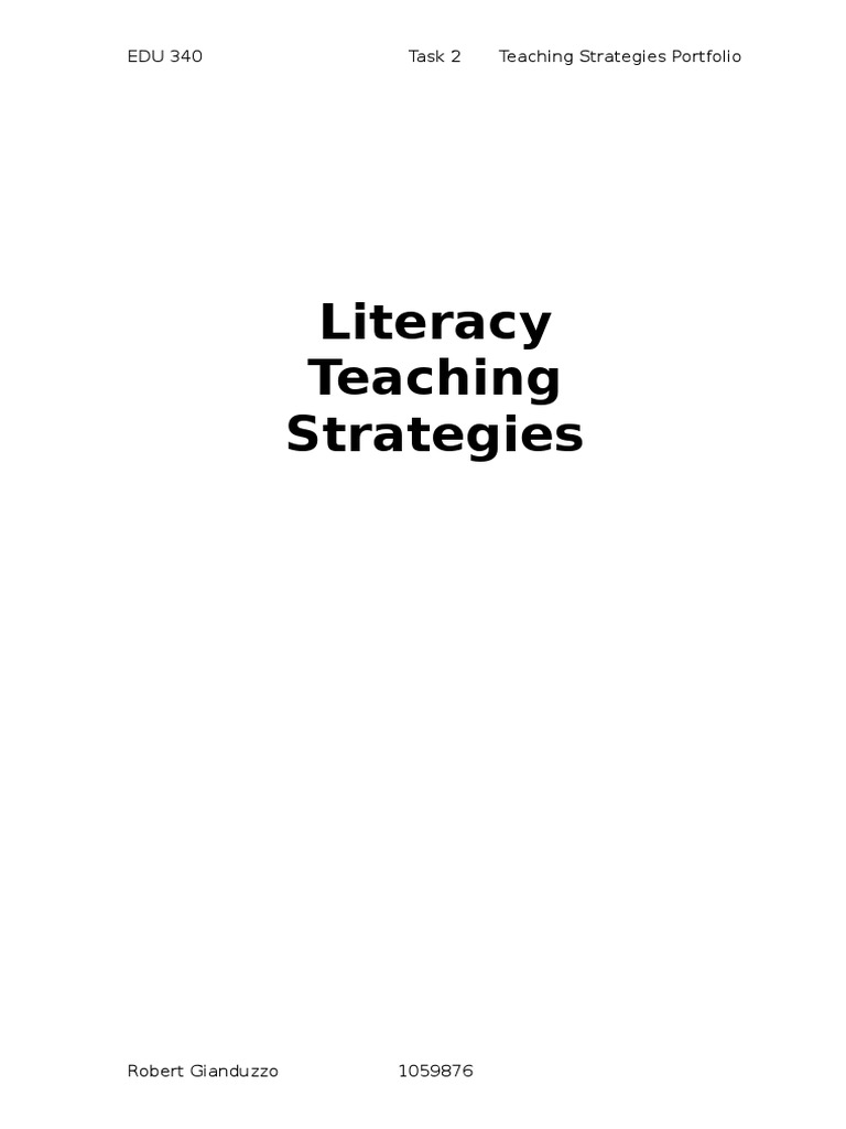 Literacy Teaching Strategies Portfolio | PDF | Reading Comprehension ...
