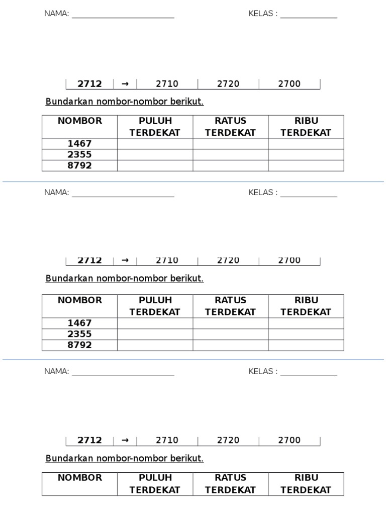 Bundarkan Kepada Ratus Terdekat Worksheet