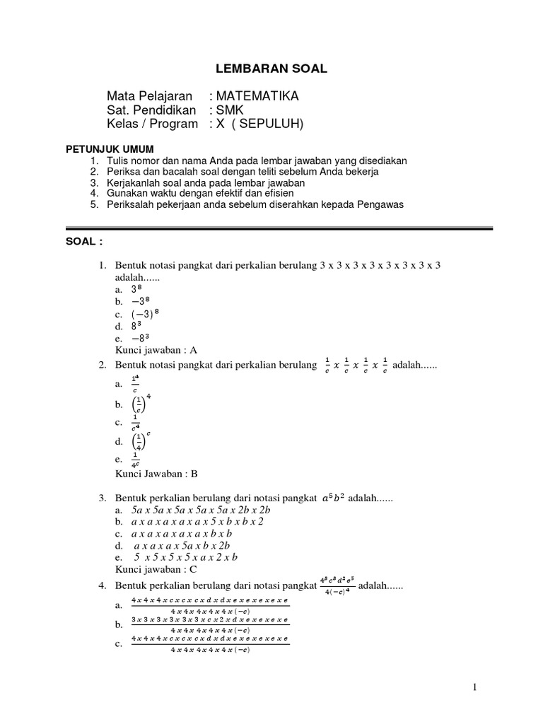 Horizon Soal Matematika Kelas 10 Smk