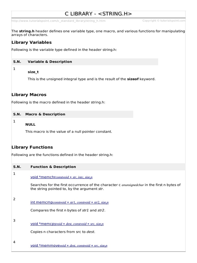 string_h String Science) C (Programming Language)