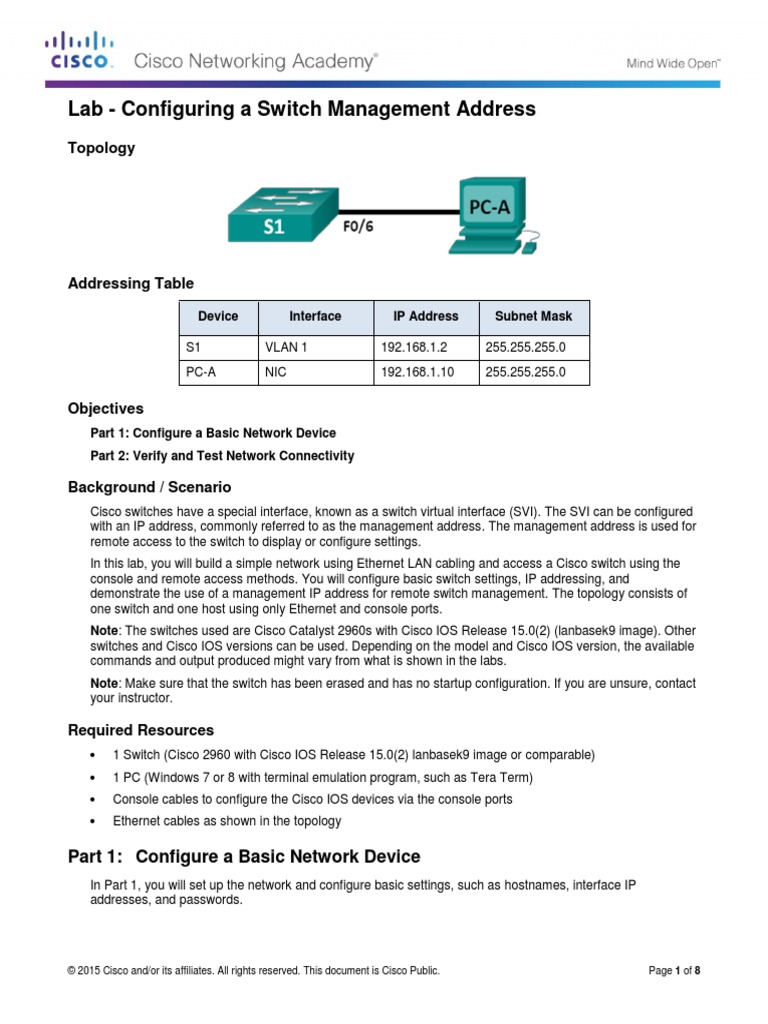 2.3.3.4 Lab - Configuring A Switch Management Address | PDF | Network ...