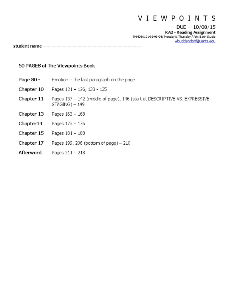 Viewpoints Reading Assignment Guide | PDF