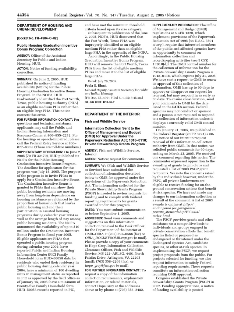 HUD Public Housing Program Correction | PDF | Office Of Management And ...