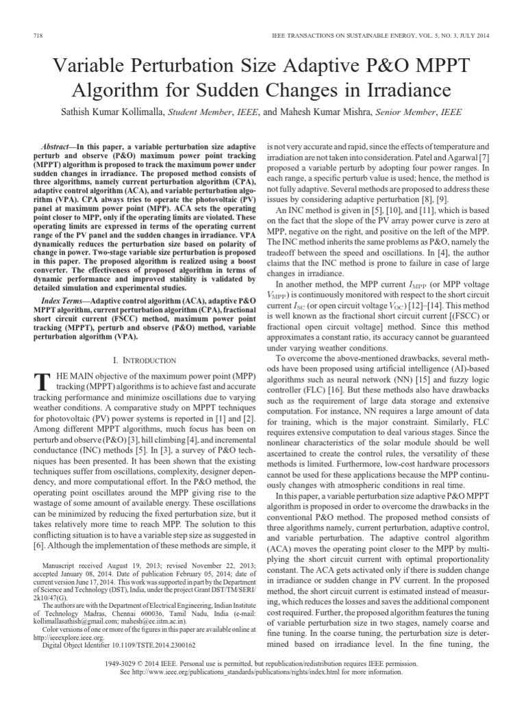 Variable Perturbation Size Adaptive P&O MPPT Algorithm For Sudden ...