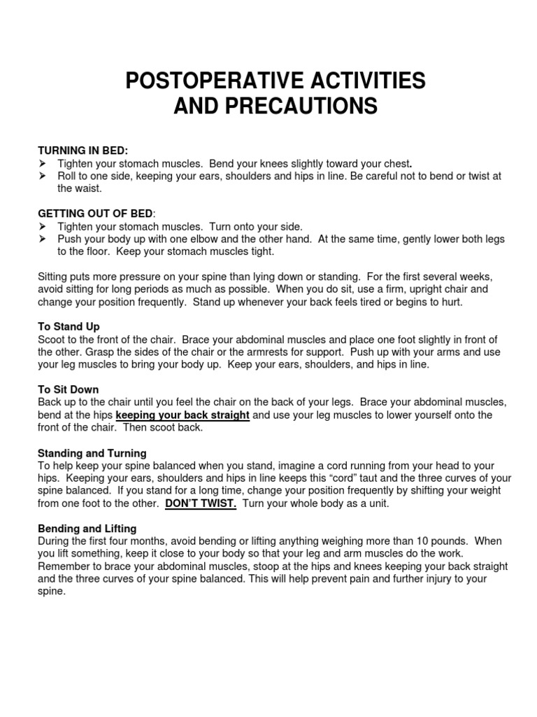 Post SPINAL - FUSION Guidelines | PDF | Chair | Abdomen