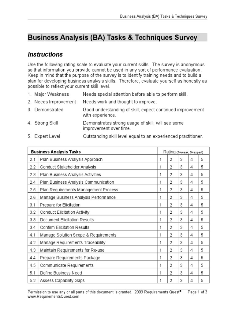 BA Skills Assessment Tasks Techniques Business Analysis Accountability