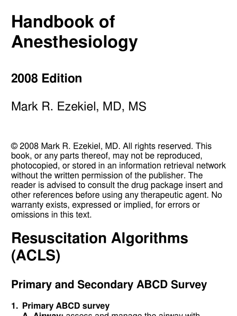 Handbook of Anesthesiology | PDF | Cardiopulmonary Resuscitation | Heart