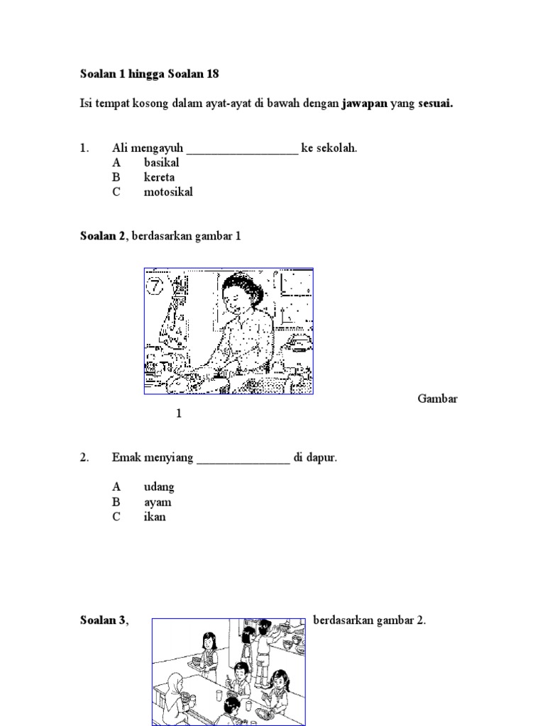 Soalan BM Bahasa Melayu Pemahaman Tahun 2