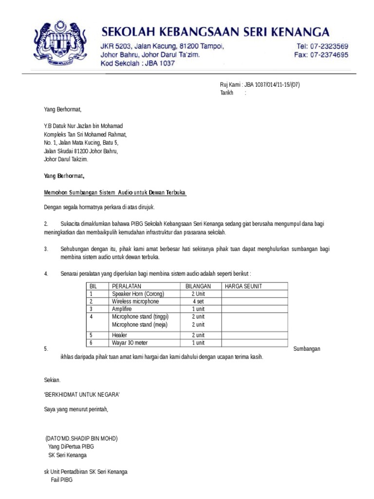 Surat Mohon Sumbangan YB