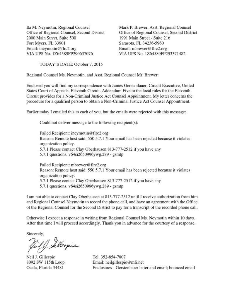Second Circuit Rules That Failing To >> Letter To Ita M Neymotin Regional Counsel Second District Florida Second Circuit Rules That Failing To >> Letter To Ita M Neymotin Regional Counsel Second District Florida