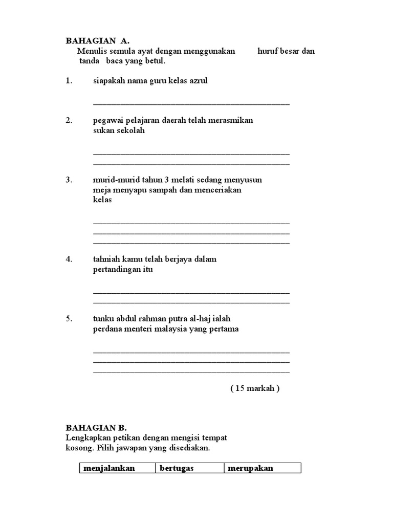 Soalan Bm Bahasa Melayu Penulisan Tahun 3 Pdf