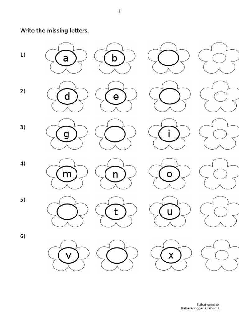 Write the missing letters.: [Lihat sebelah Bahasa Inggeris 