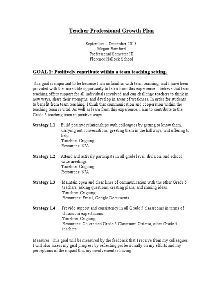 teacher professional growth plan Educational Psychology Teachers