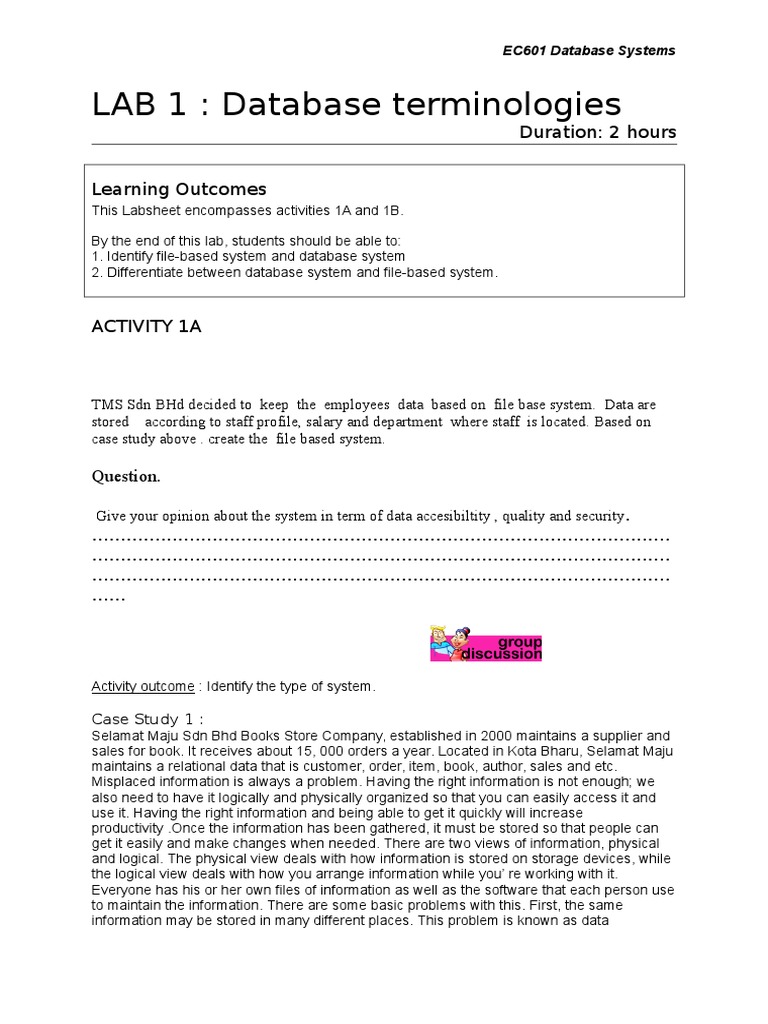 LAB 1: Database Terminologies | PDF | Databases | Computer File