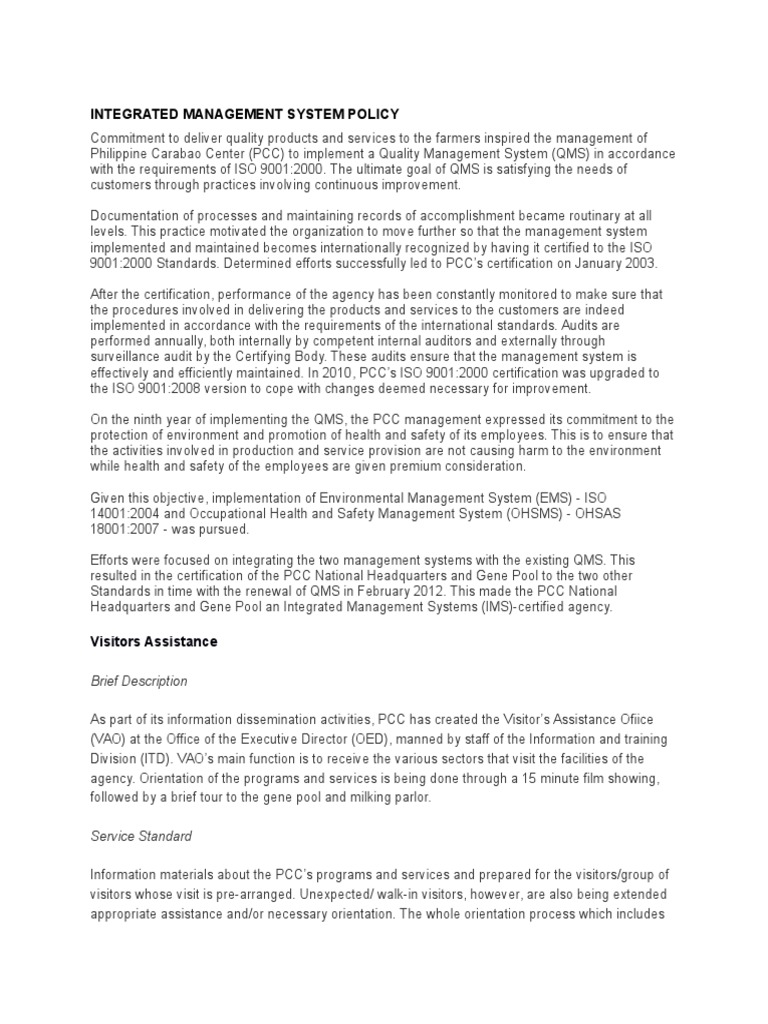 Integrated Management System Overview | PDF | Iso 9000 | Quality ...