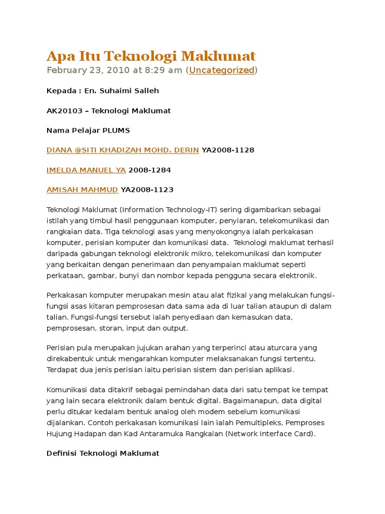 Apa Itu Teknologi Maklumat February 23 2010 At 8 29 Am