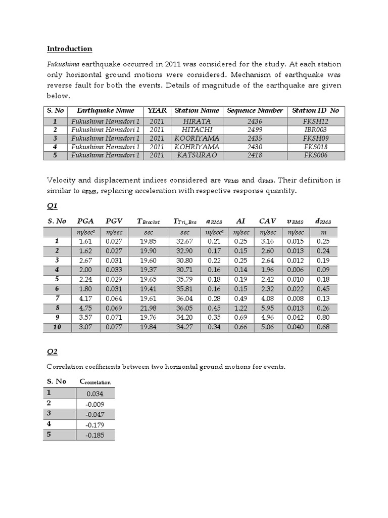 Fukushima Earthquake Ground Motion Analysis | PDF | Earthquakes ...