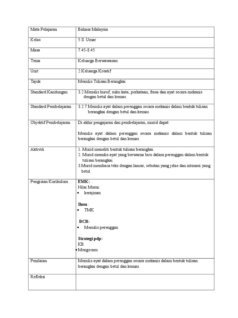 Contoh Rph Bm Tahun 5 Pdf