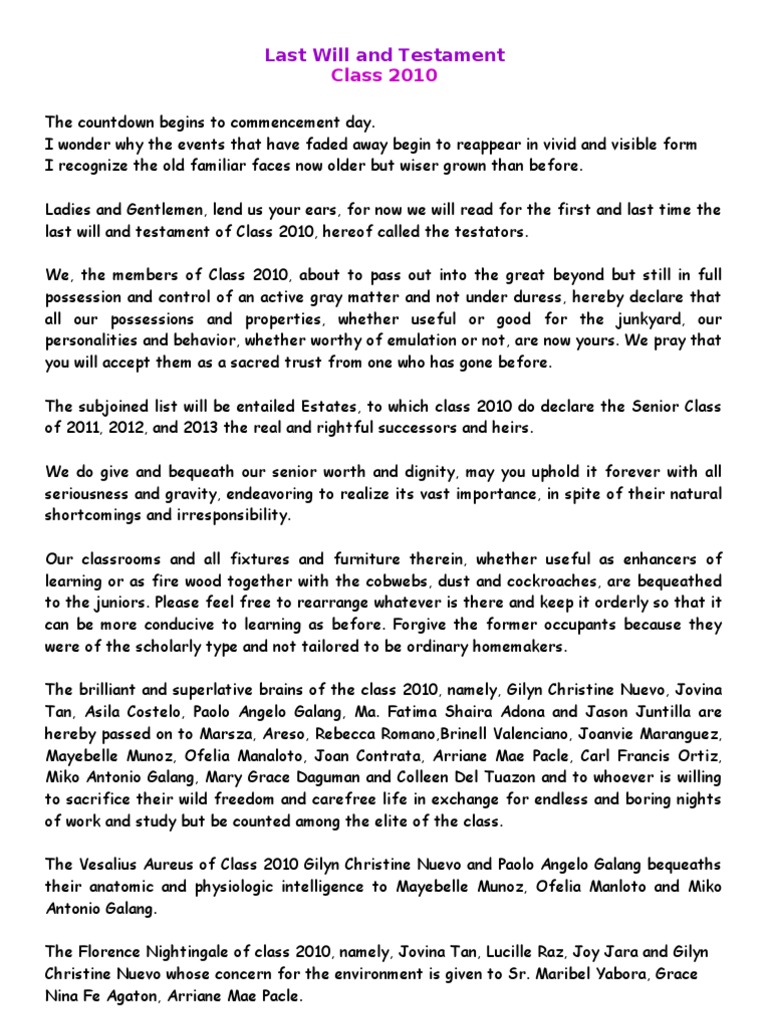 Class last will and testament picture