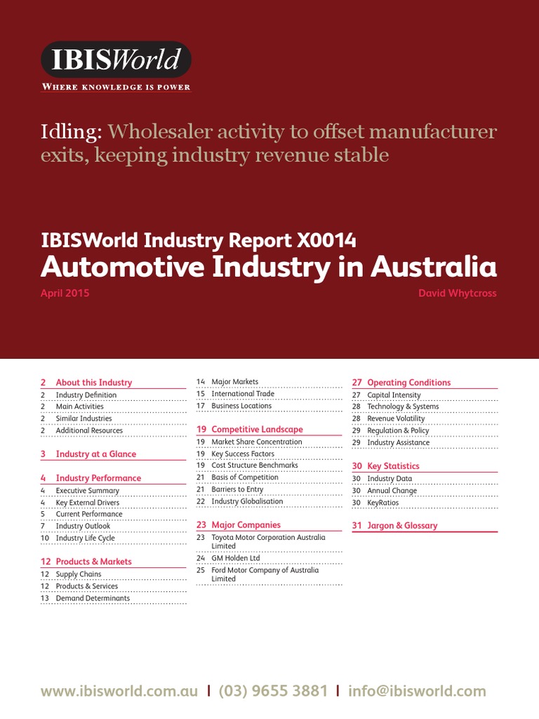 Automotive Industry in Australia Industry Report IBIS PDF Car Toyota
