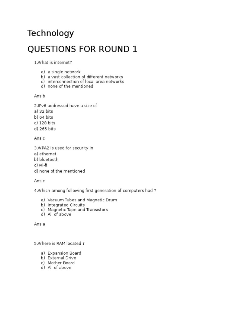 Questions Technology Science Quiz | PDF | Computer Network | Bit
