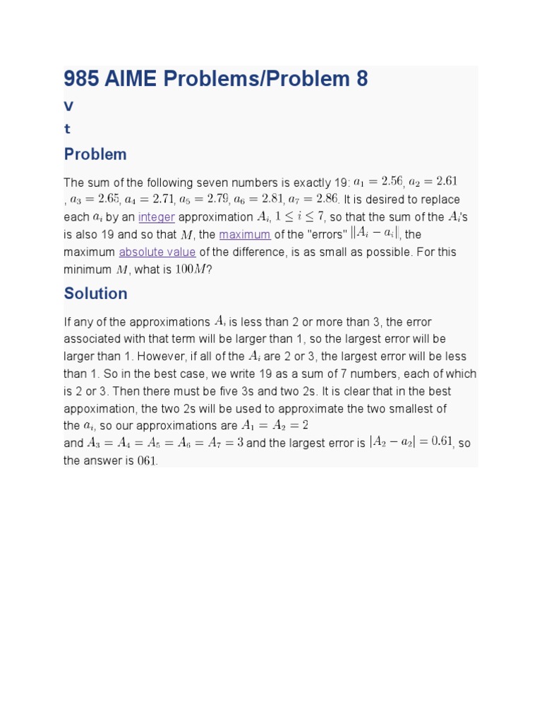 985 AIME Problems PDF Ellipse Fraction (Mathematics)