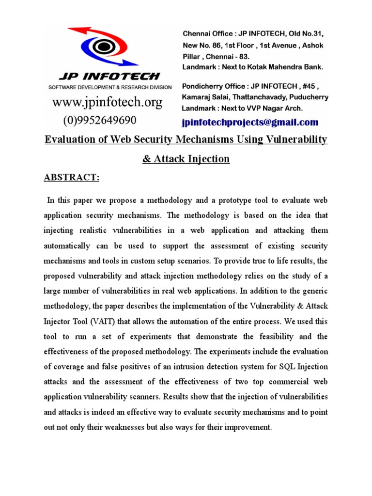 Web Security Evaluation via Attack Injection | PDF | Vulnerability ...