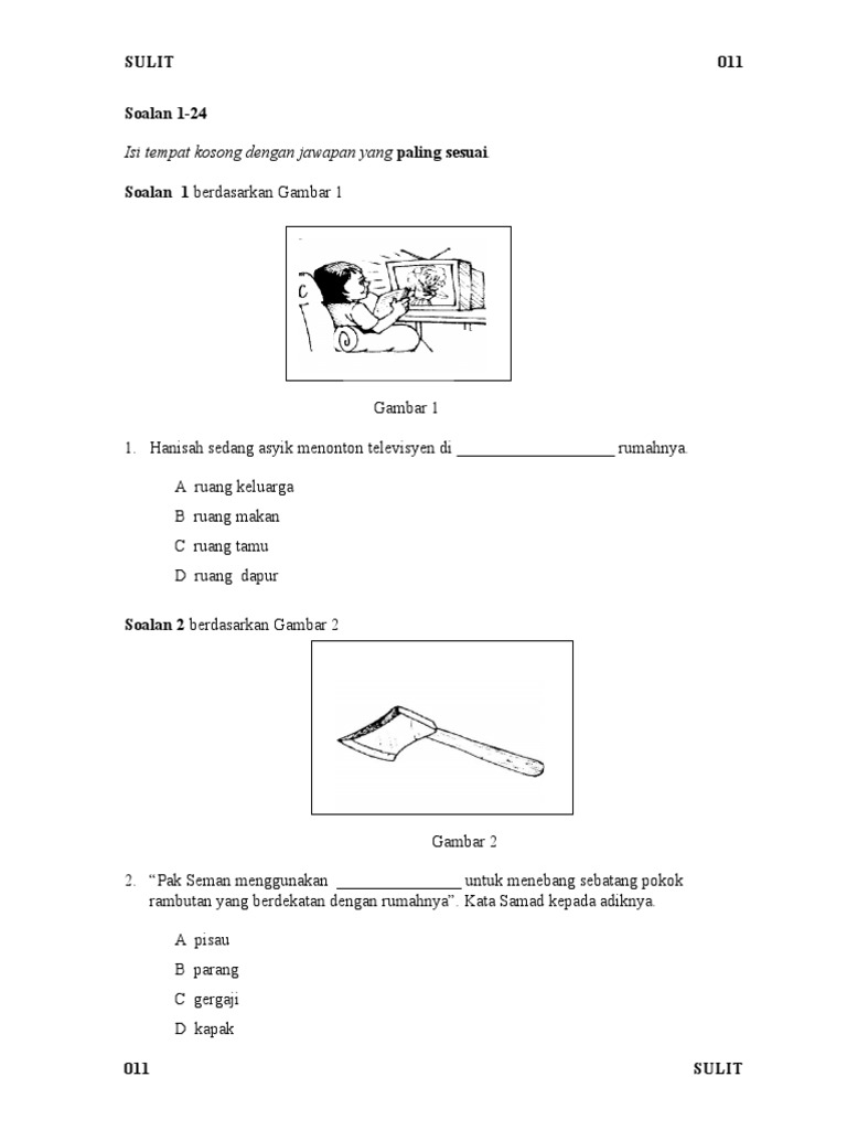 Contoh Kertas Soalan Matematik Tahun 1 Sjkt