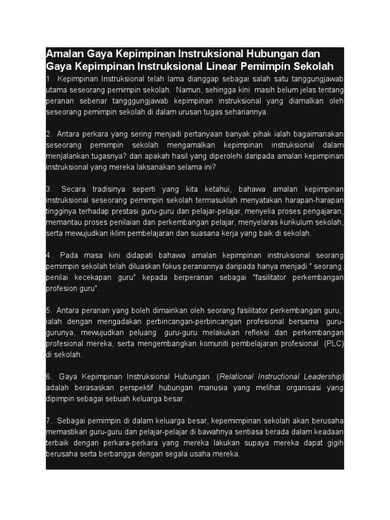 Amalan Gaya Kepimpinan Instruksional Hubungan Dan Gaya Kepimpinan Instruksional Linear Pemimpin Sekolah Pdf
