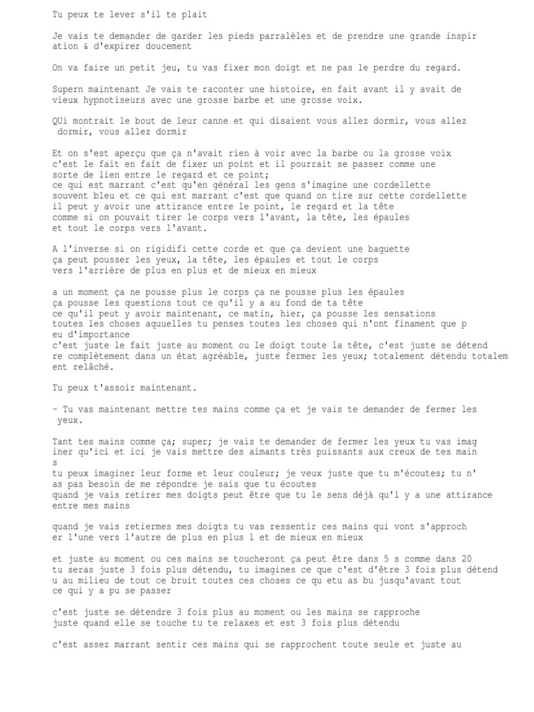 Hypnose Script Pdf Hypnose Loisirs