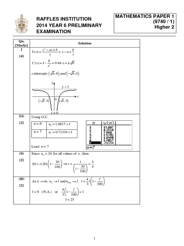 2014 H2 Maths Prelim Papers - RJC P1 Solution PDF | PDF | Trigonometric ...