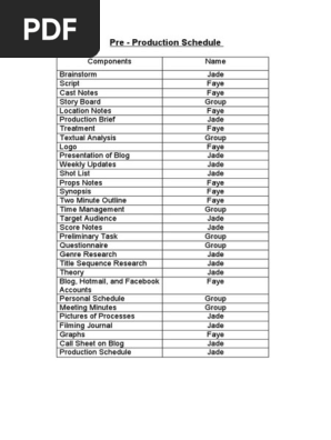 Production Schedule
