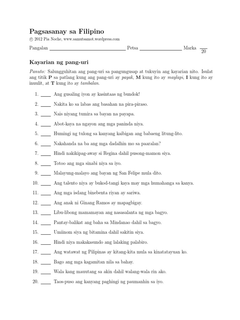 Kayarian N Kayarian Ng Pang Urig Pang Uri 11